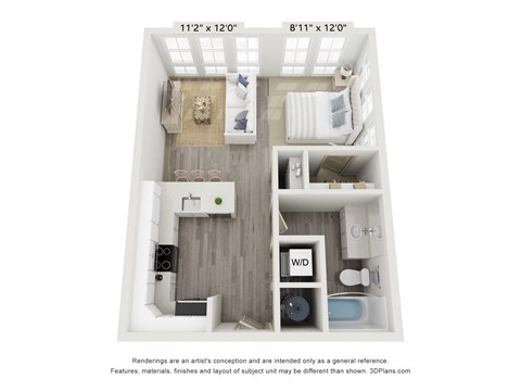 Floor plan for studio, 1 bath, 550 sqft